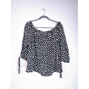 J. Crew Off The Shoulder Peasant Polka Dot Top Navy White Summer Blouse Sz Small